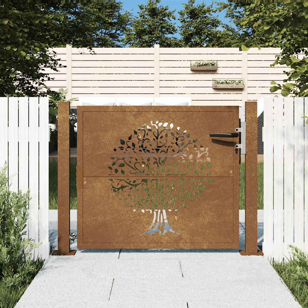 vidaXL Poartă pentru grădină, 105x80 cm, oțel corten, model copac