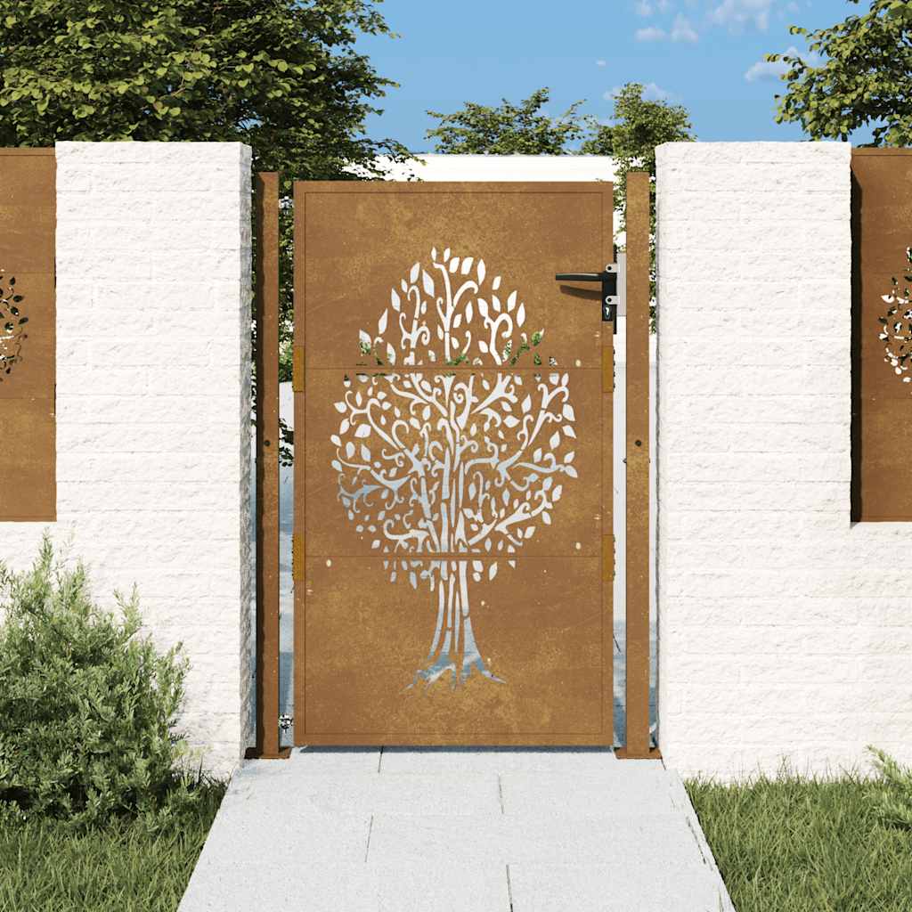 vidaXL Poartă de grădină 105x130 cm, oțel corten, design copac