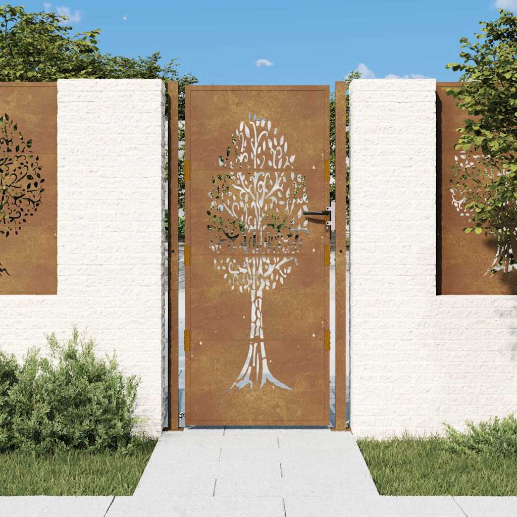 vidaXL Poartă de grădină, 105x205 cm, oțel corten, model copac