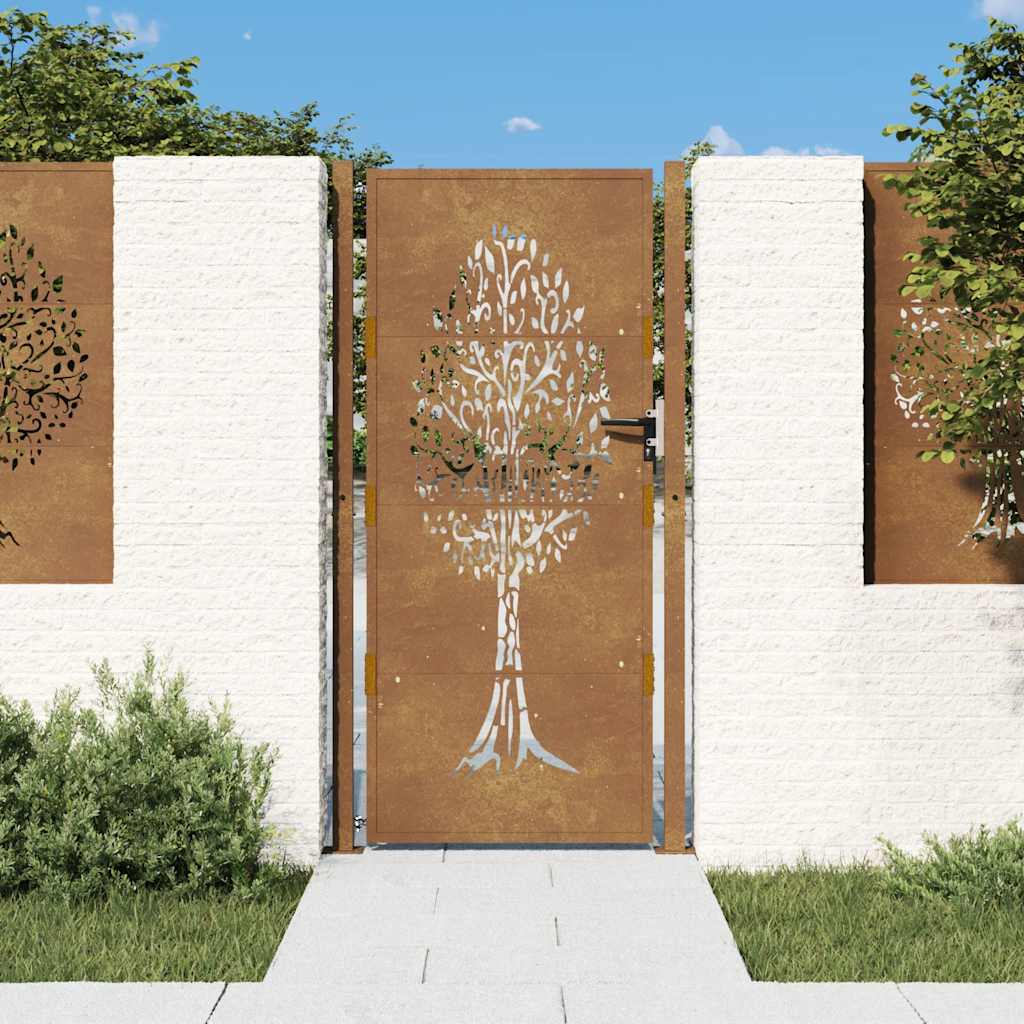 vidaXL Poartă de grădină 105x205 cm, oțel corten, design copac