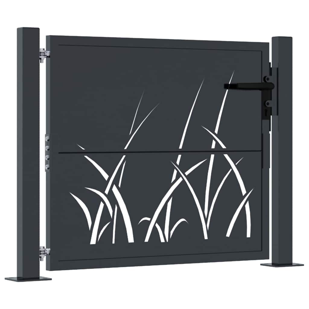 vidaXL Zahradní branka antracitová 100 x 100 cm ocelová, design trávy
