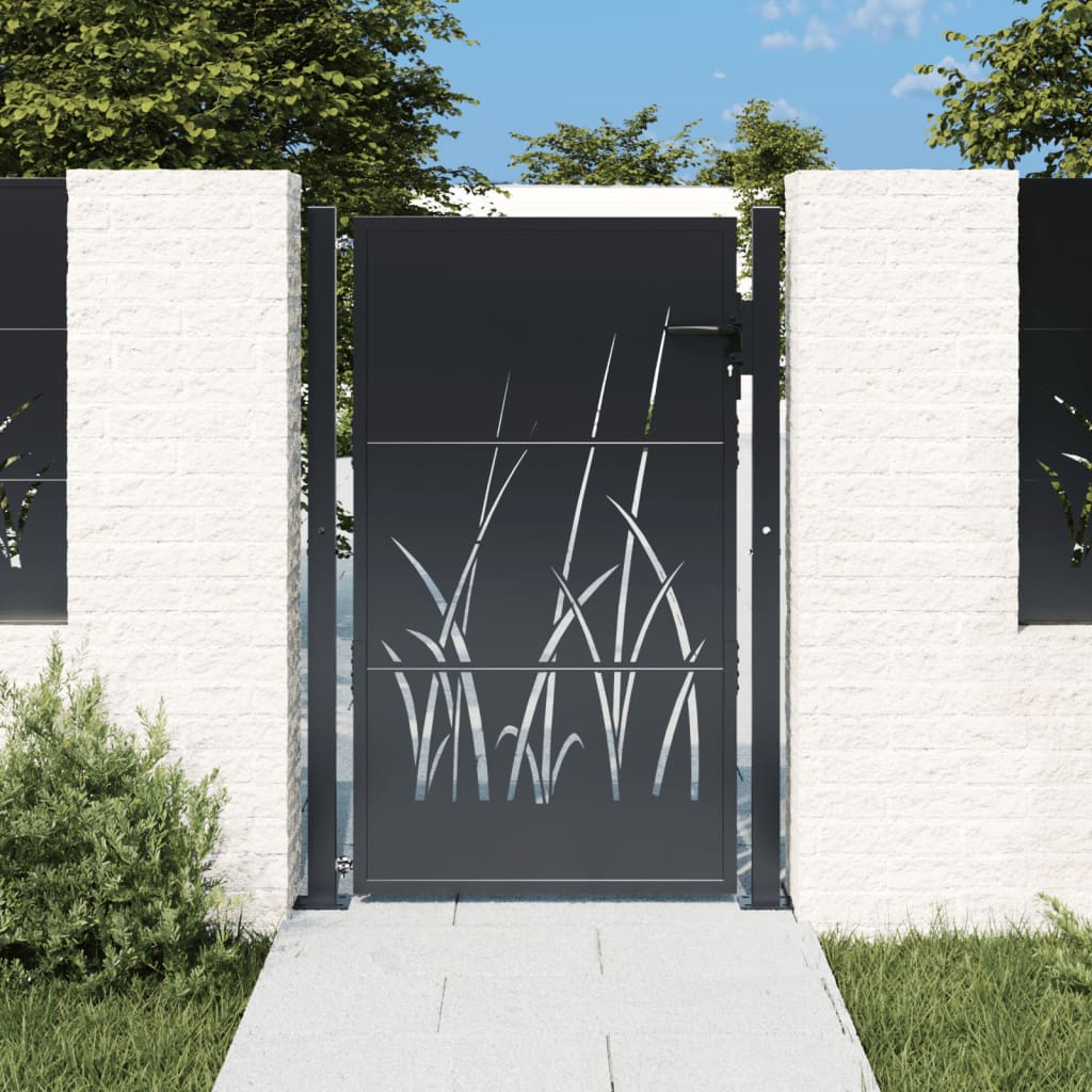 vidaXL Poartă pentru grădină, antracit, 105x130 cm, oțel, model iarbă