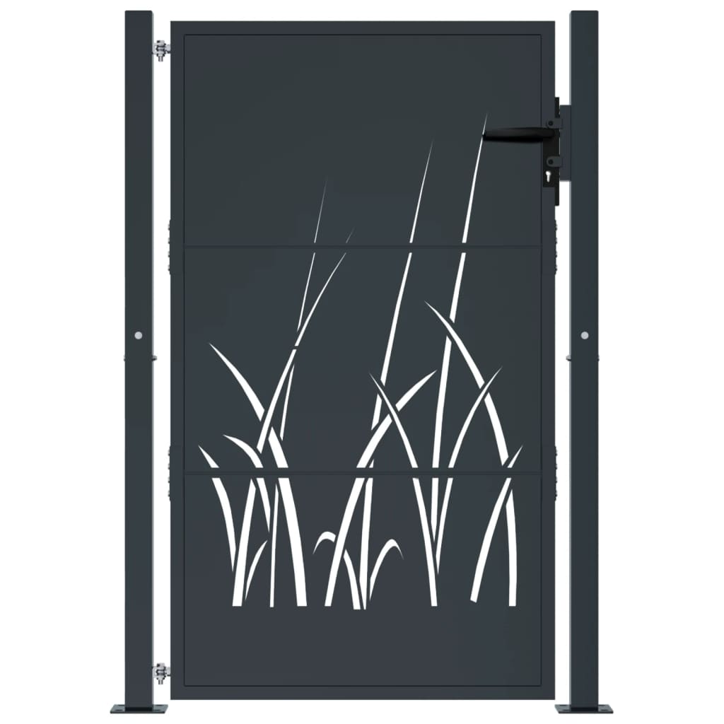 vidaXL Poort 105x155 cm met grasontwerp staal antracietkleurig afbeelding