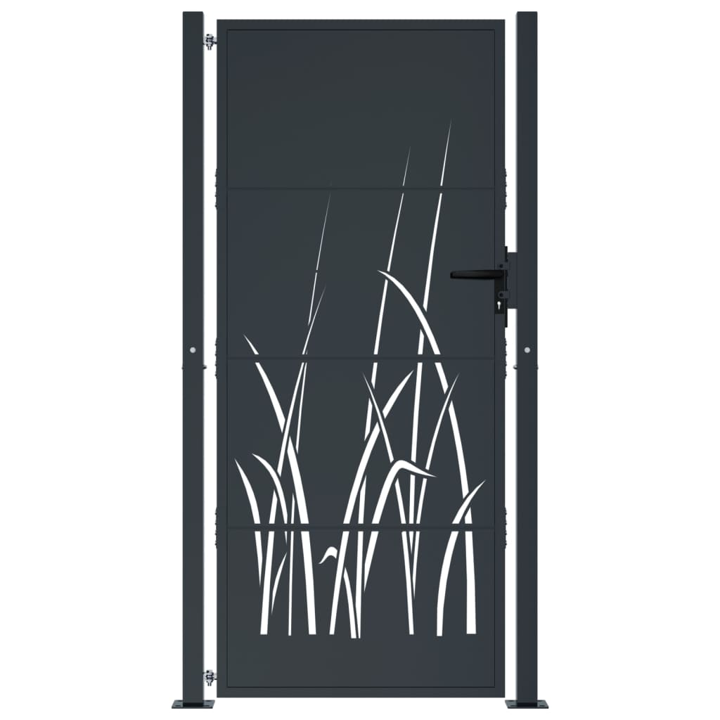 vidaXL Poort 105x180 cm met grasontwerp staal antracietkleurig afbeelding