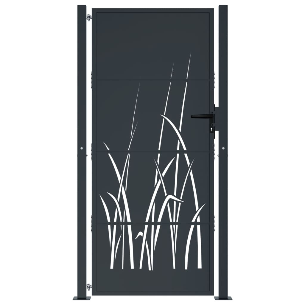 vidaXL Poort 105x205 cm met grasontwerp staal antracietkleurig afbeelding