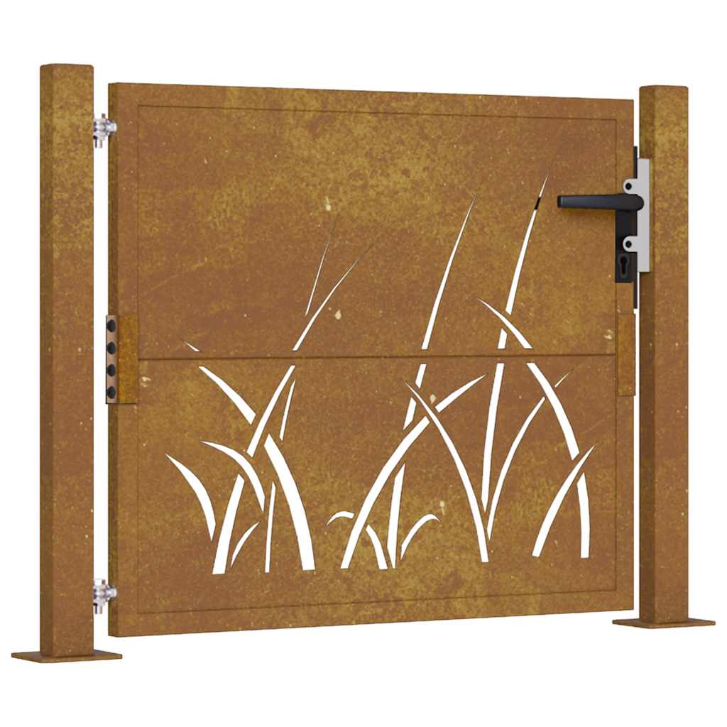 vidaXL Zahradní branka 105 x 80 cm cortenová ocel Tráva