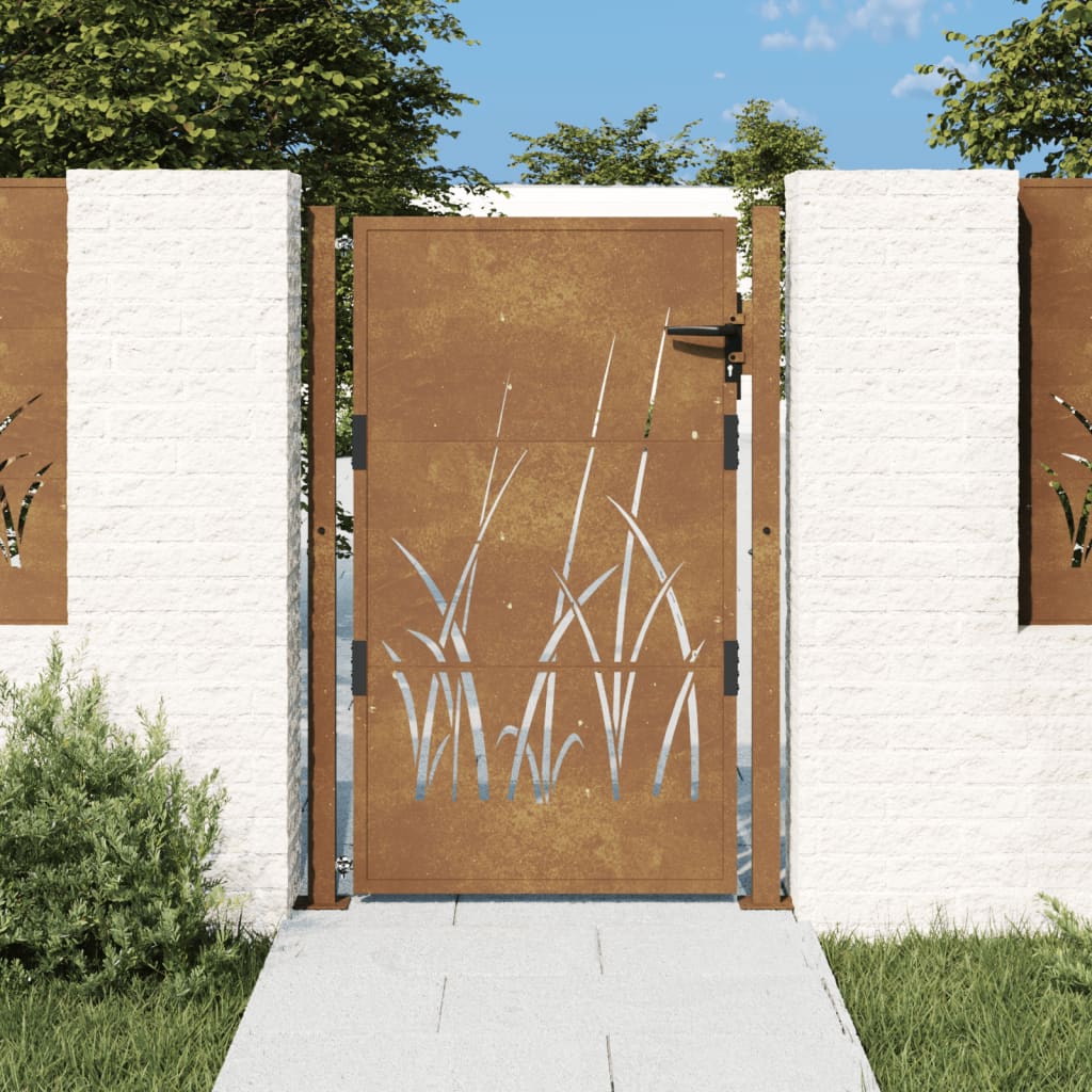 vidaXL Poartă pentru grădină, 105×130 cm, oțel corten, model iarbă 105x130