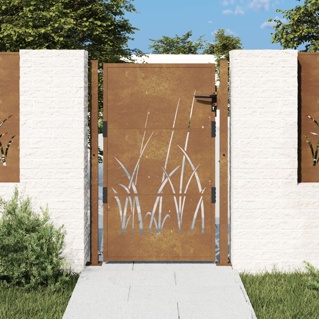 vidaXL Poartă pentru grădină, 105x155 cm, oțel corten, model iarbă