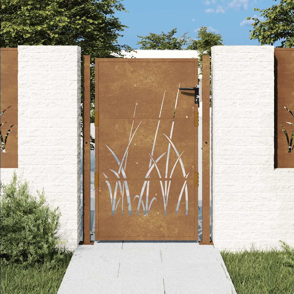 vidaXL Poartă de grădină 105x155 cm, oțel corten, design cu iarbă