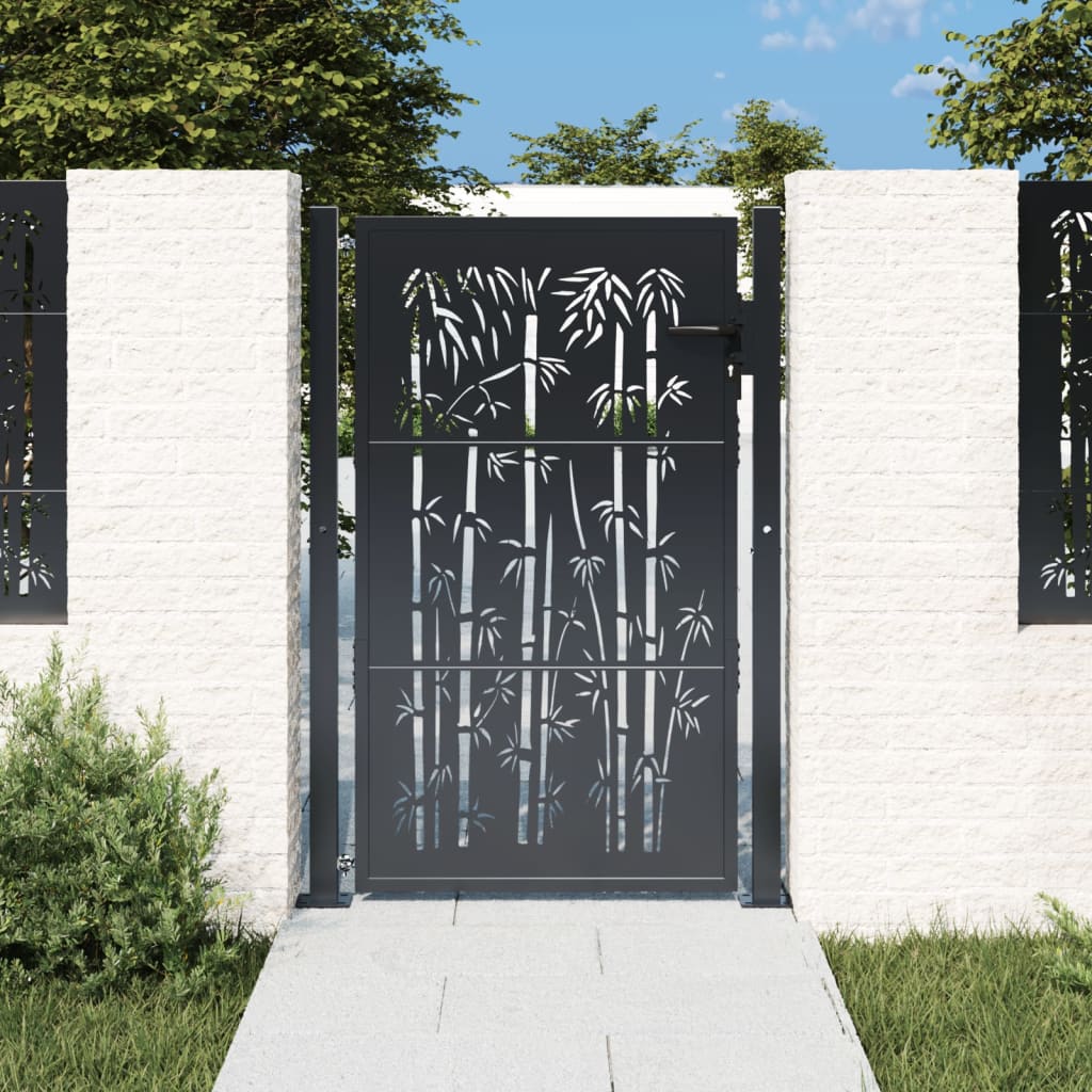 vidaXL Poartă pentru grădină, antracit, 105x130 cm, oțel, model bambus