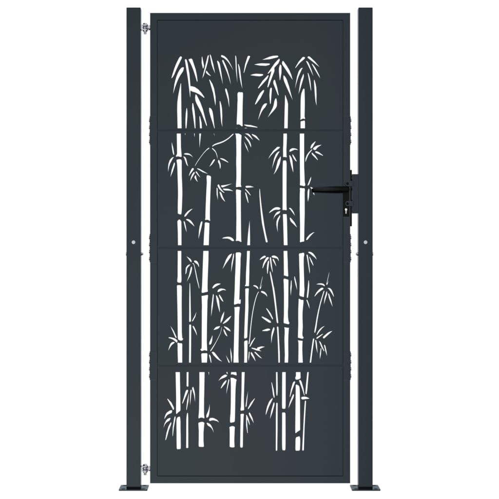 vidaXL Poort met bamboe-ontwerp 105x180 cm staal antracietkleurig afbeelding