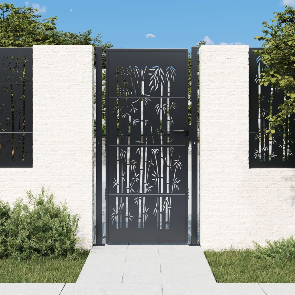 Gartentor Anthrazit 105×180 cm Stahl Bambus-Design