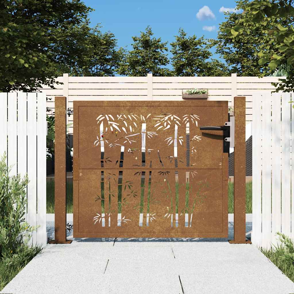 vidaXL Gartentor 105x80 cm Cortenstahl Bambus-Design