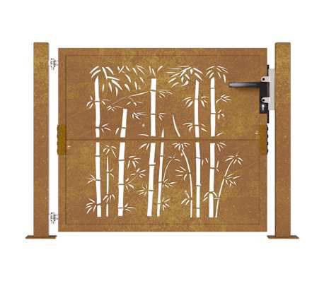 vidaXL Portail de jardin 100x100 cm en acier Corten et bambou