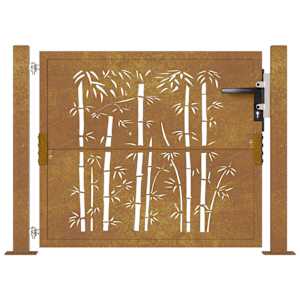 vidaXL Portail de jardin 100x100 cm en acier Corten et bambou