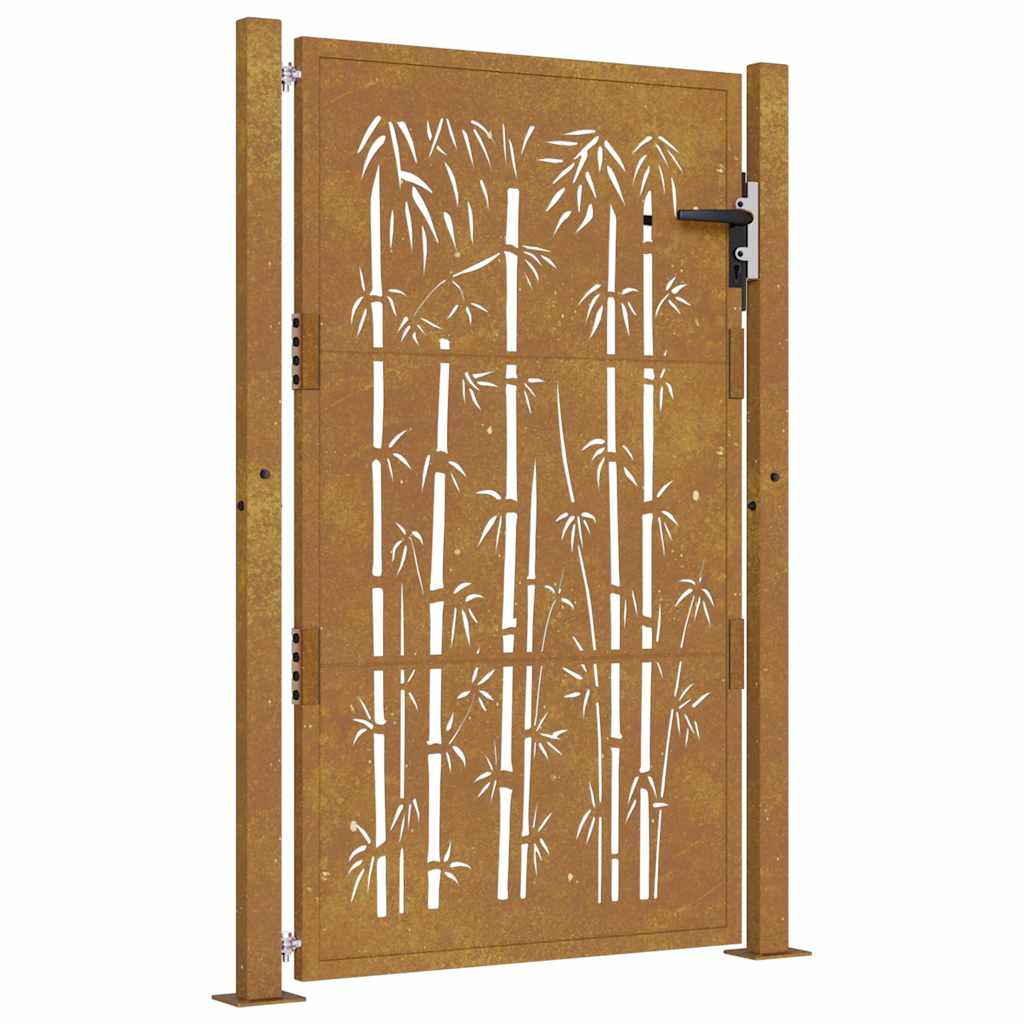 vidaXL Zahradní branka 105 x 130 cm cortenová ocel Bambus