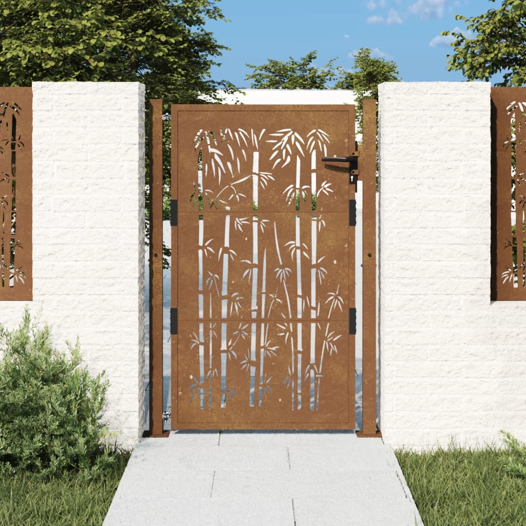 vidaXL Poartă pentru grădină, 105x130 cm, oțel corten, model bambus