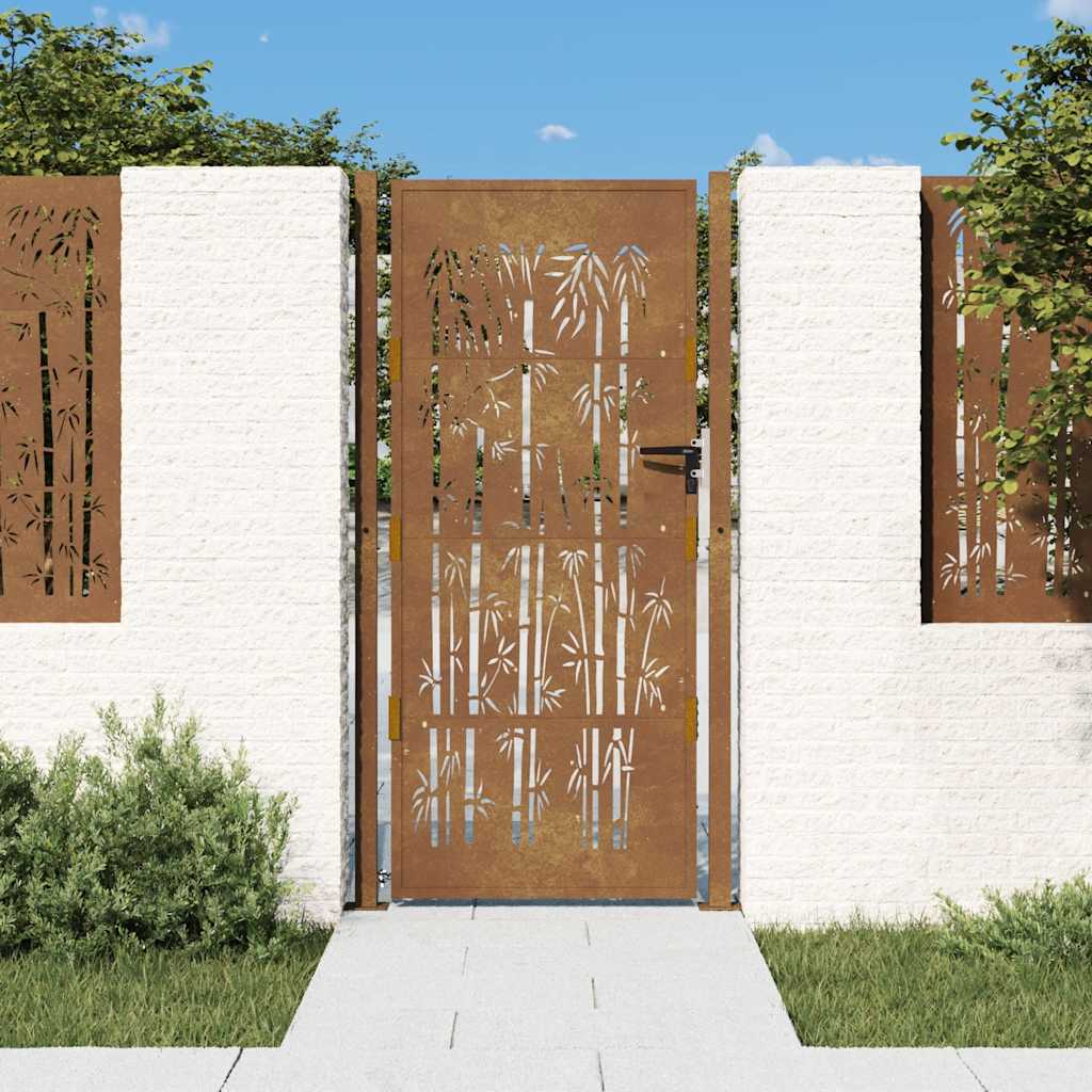 Portail de jardin 105x180 cm acier corten design de bambou