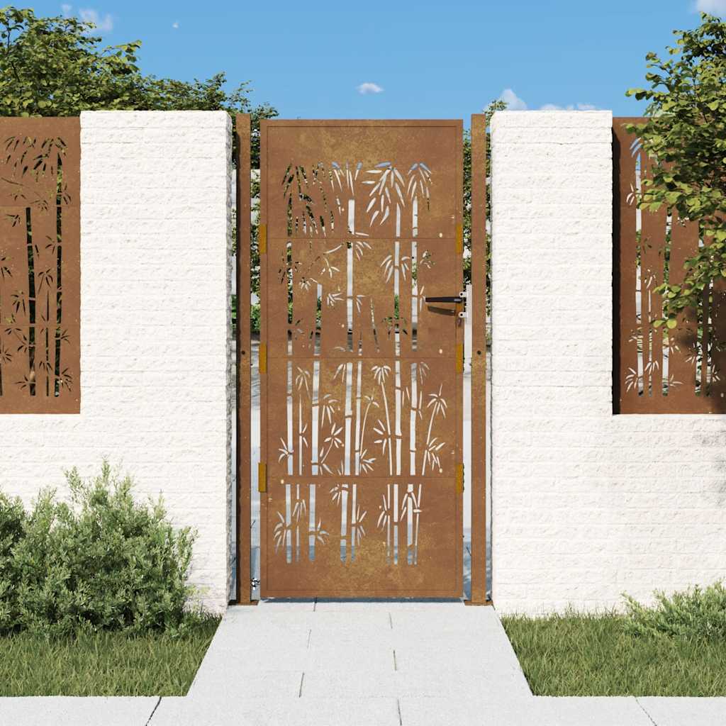 vidaXL Poartă pentru grădină, 105x205 cm, oțel corten, model bambus