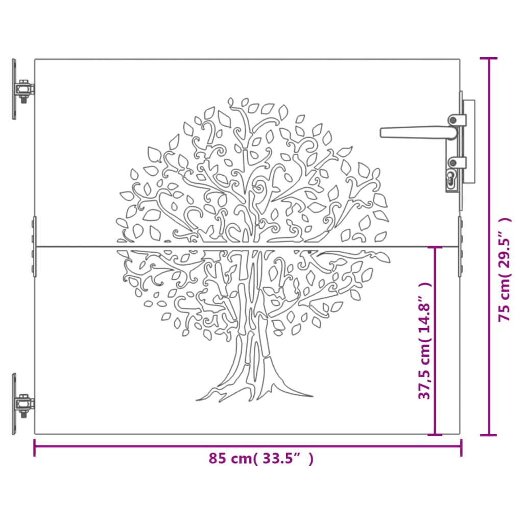 rozsdaszínű famintás corten acél kerti kapu 85x75 cm