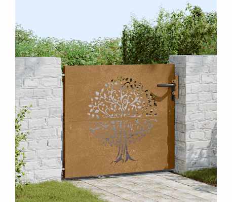 vidaXL Garden Gate 85x75 cm Corten Steel Tree Design