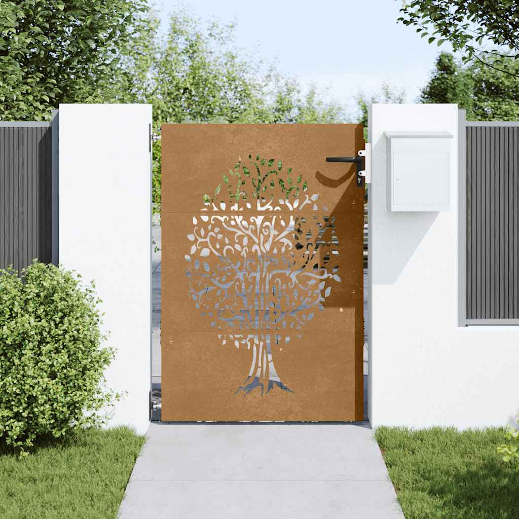 vidaXL Gartentor 85x125 cm Cortenstahl Baum-Design