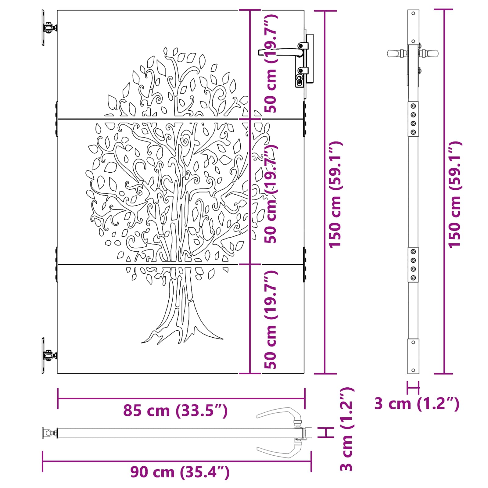 Vrtna vrata 85x150 cm iz kortenskega jekla z motivom drevesa - slika 12