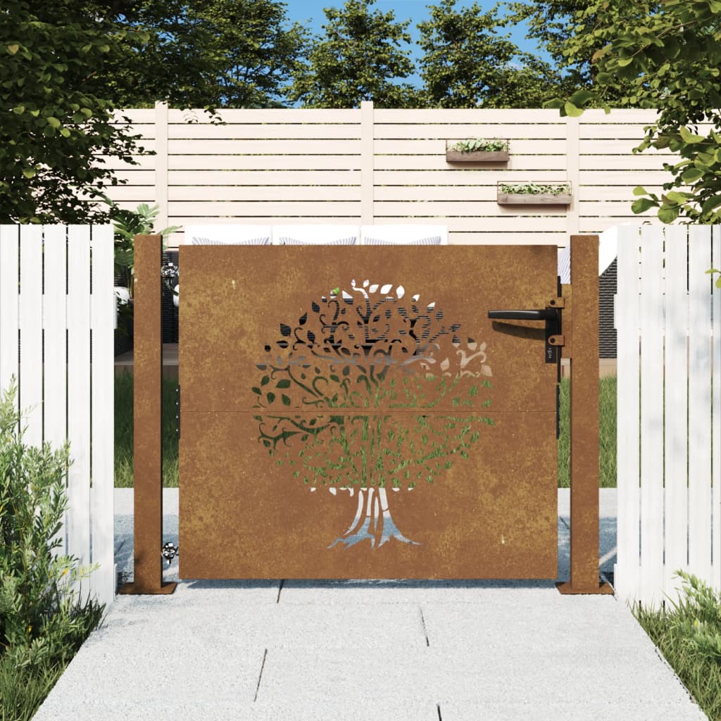 vidaXL Poartă pentru grădină, 105x80 cm, oțel corten, model copac