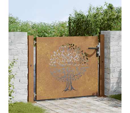 vidaXL Градинска порта 105x105 см, дизайн с форма на дърво от кортенова стомана