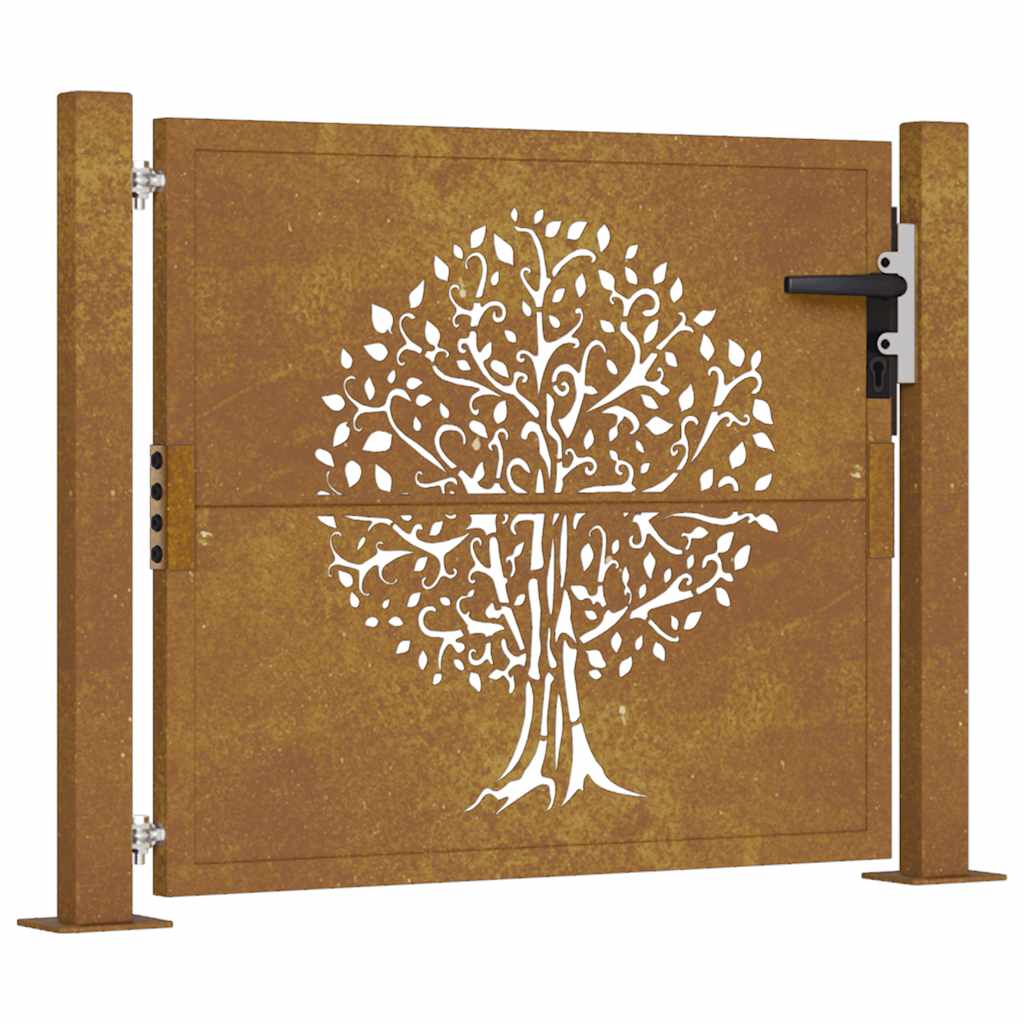 vidaXL Zahradní branka 105 x 130 cm cortenová ocel Strom