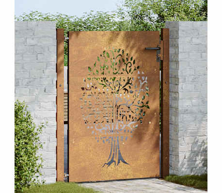 vidaXL Puutarhaportti 100x125 cm Corten-ter&auml;s, puukuvio