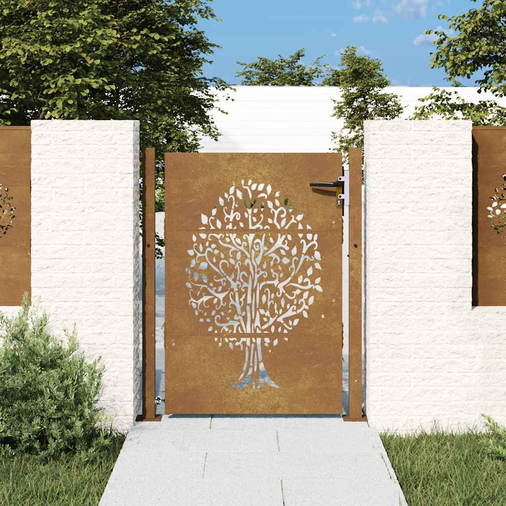 vidaXL Poartă pentru grădină, 105x130 cm, oțel corten, model copac