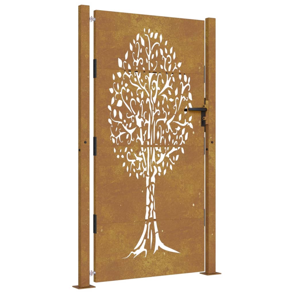 vidaXL Vrtna vrata 105x205 cm Corten jeklo dizajn drevesa