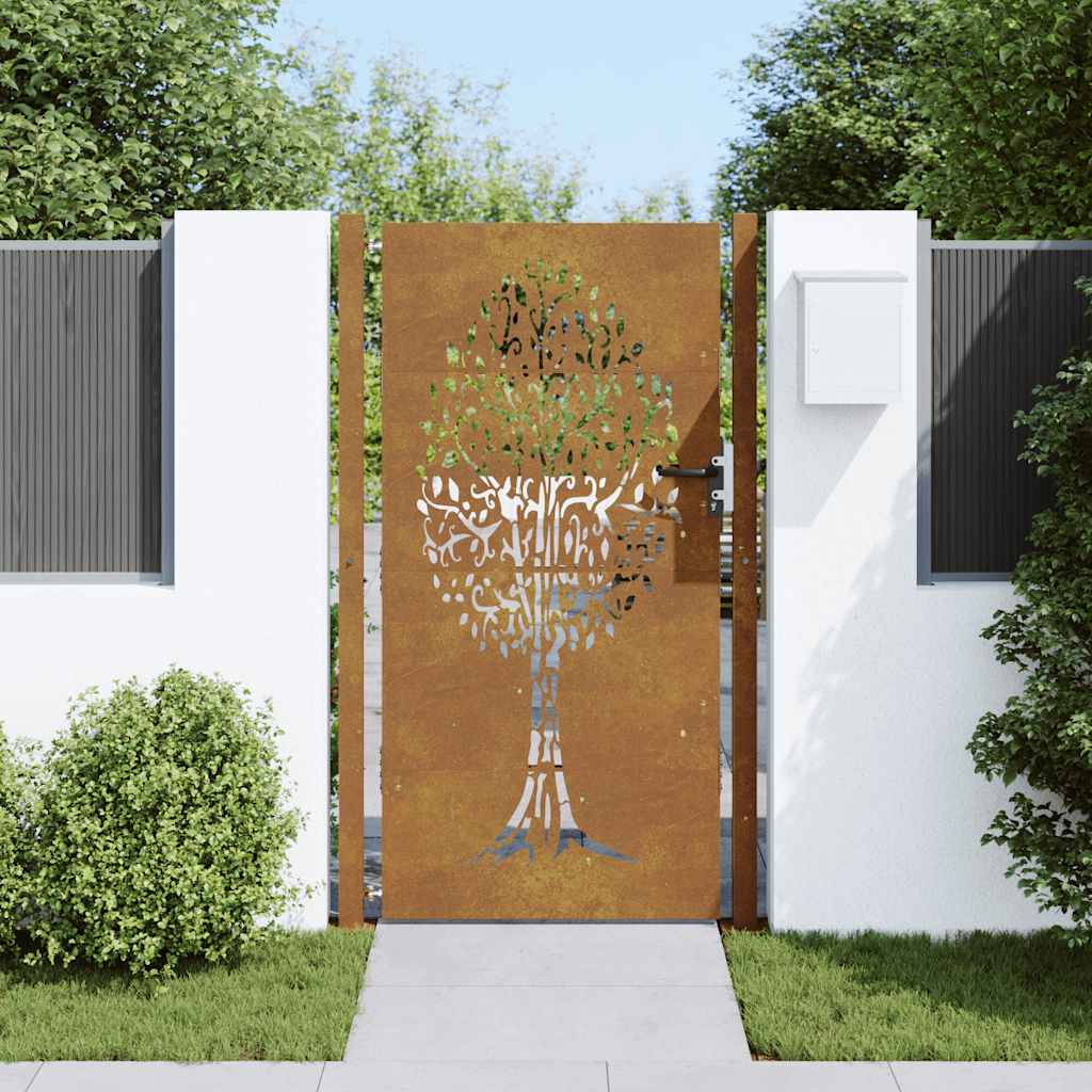 vidaXL Gartentor 105x205 cm Cortenstahl Baum-Design