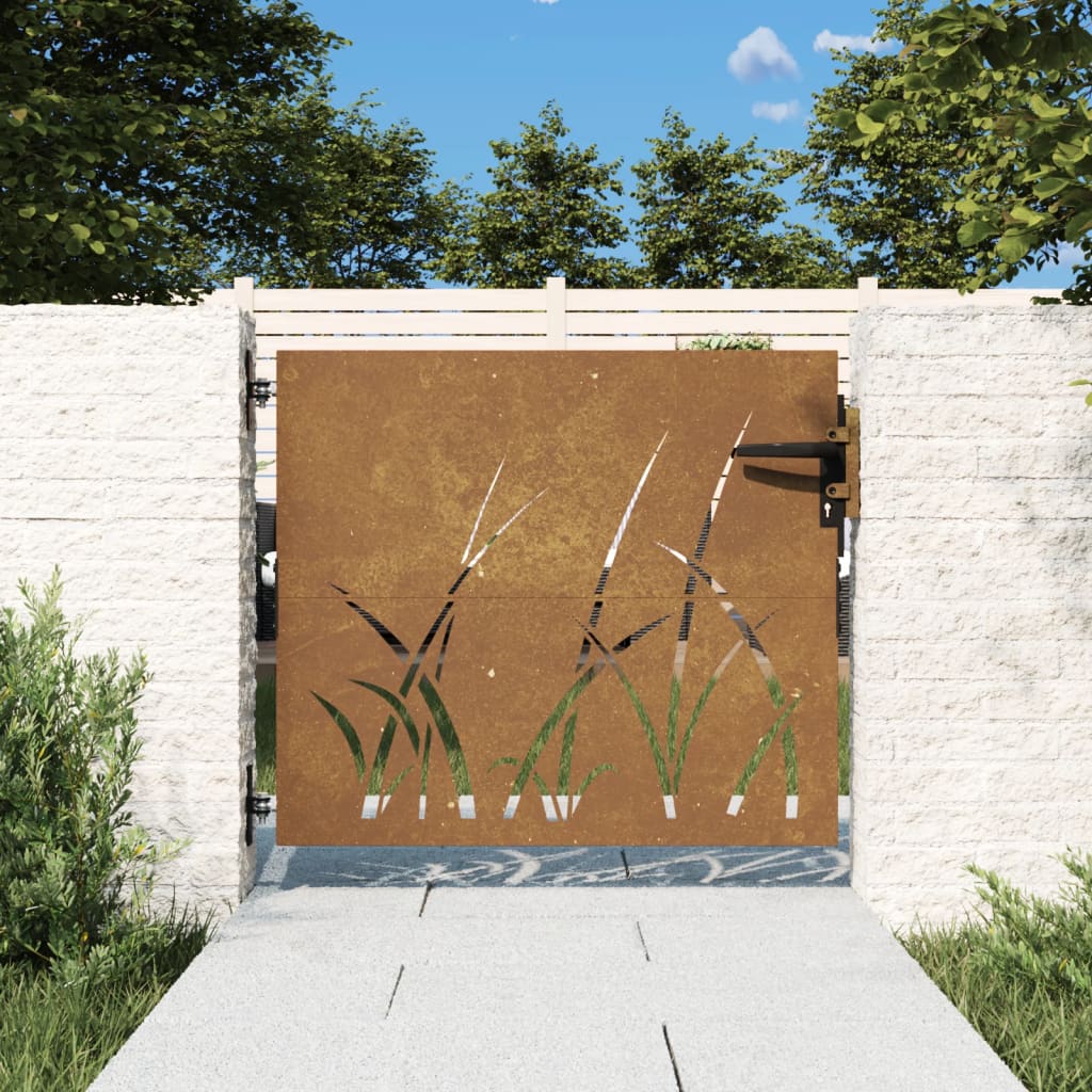 vidaXL Poartă pentru grădină, 85x75 cm, oțel corten, model iarbă