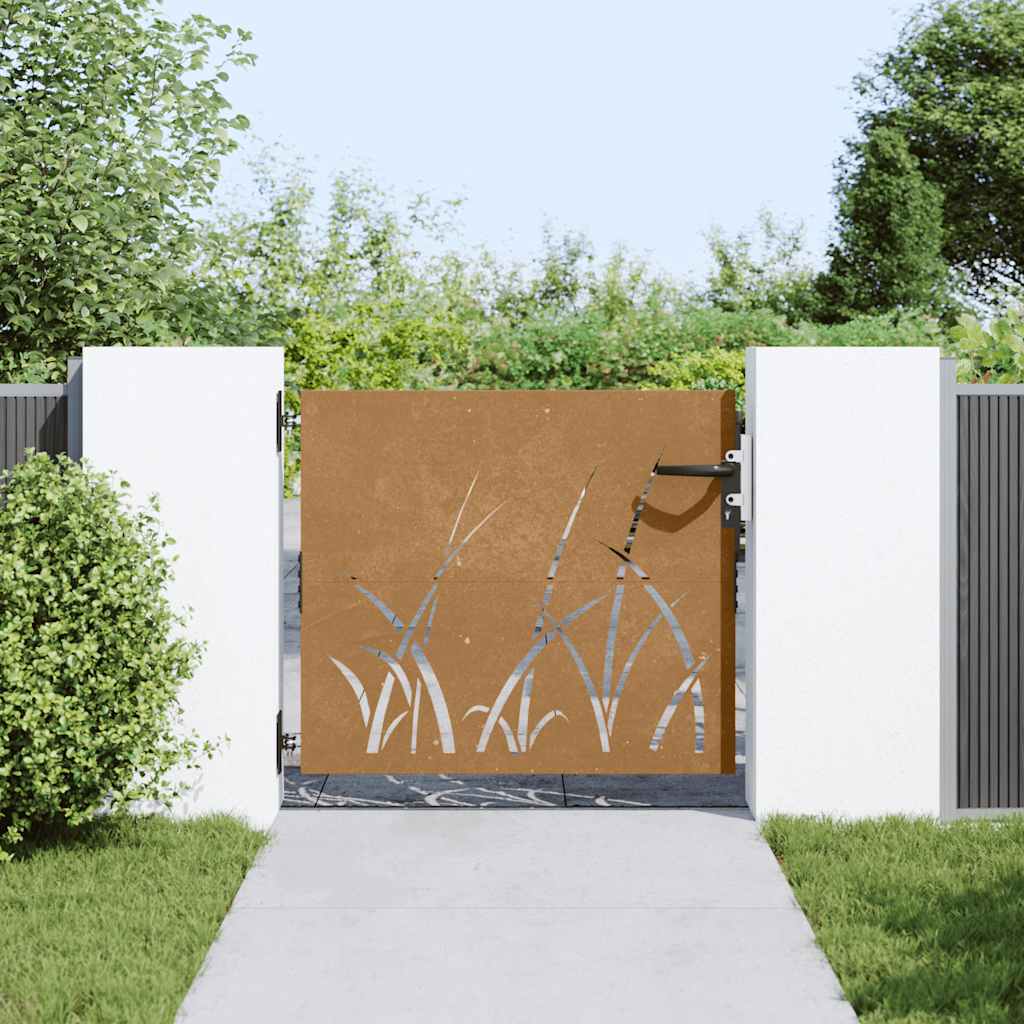vidaXL Gartentor 85x100 cm Cortenstahl Gras-Design