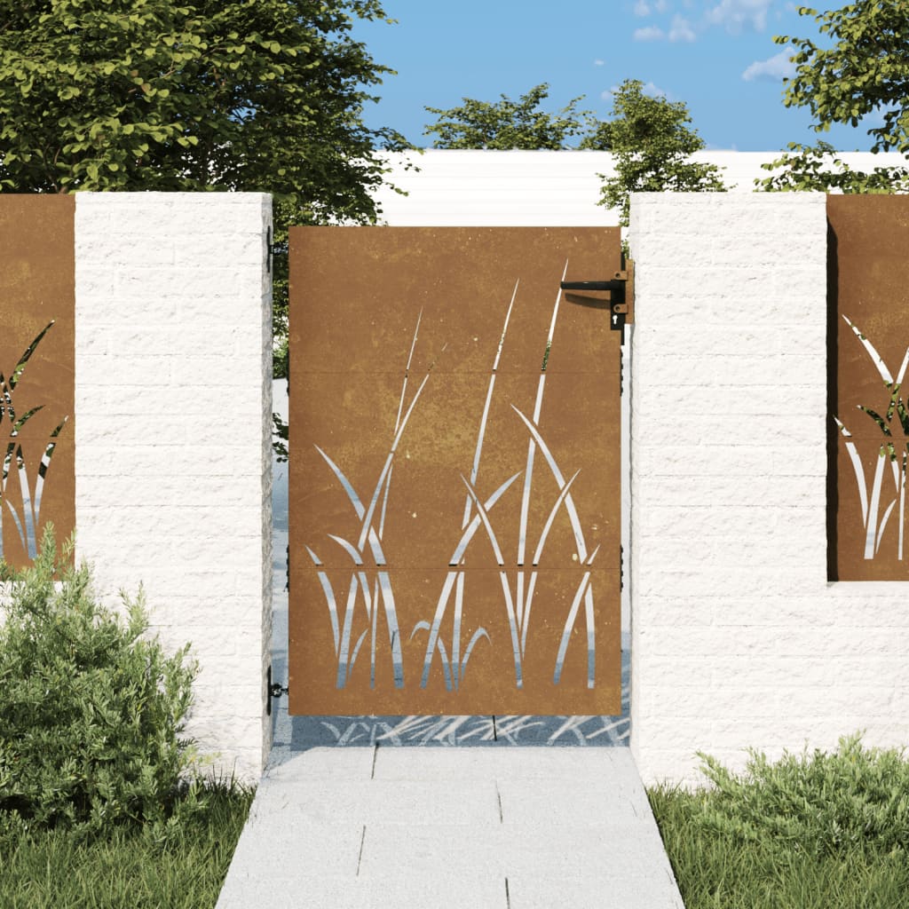vidaXL Poartă pentru grădină, 85x125 cm, oțel corten, model iarbă