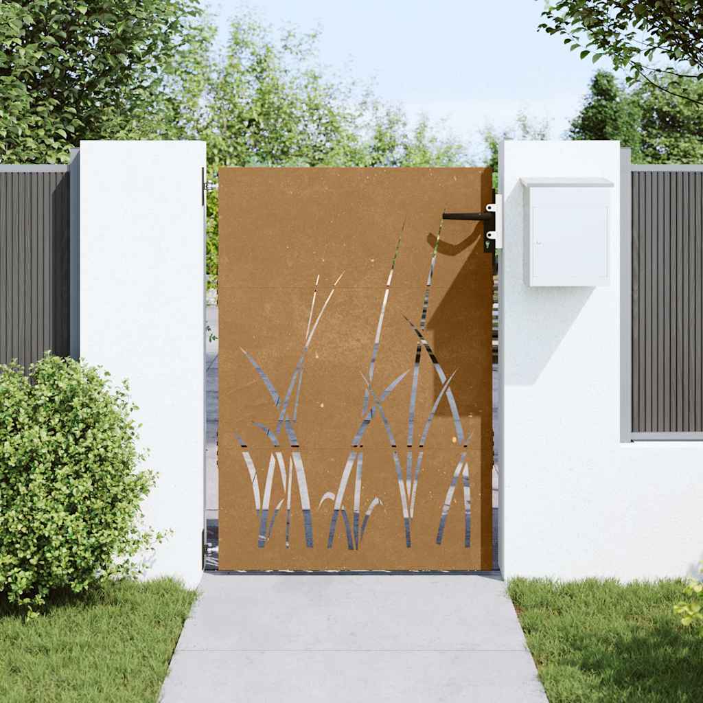 vidaXL Gartentor 85x125 cm Cortenstahl Gras-Design