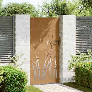 vidaXL Градинска порта, 85x175 см, кортенова стомана, дизайн с треви