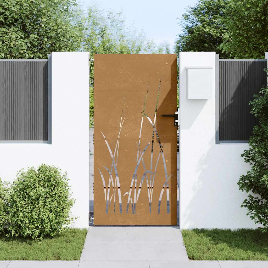 vidaXL Gartentor 85x175 cm Cortenstahl Gras-Design
