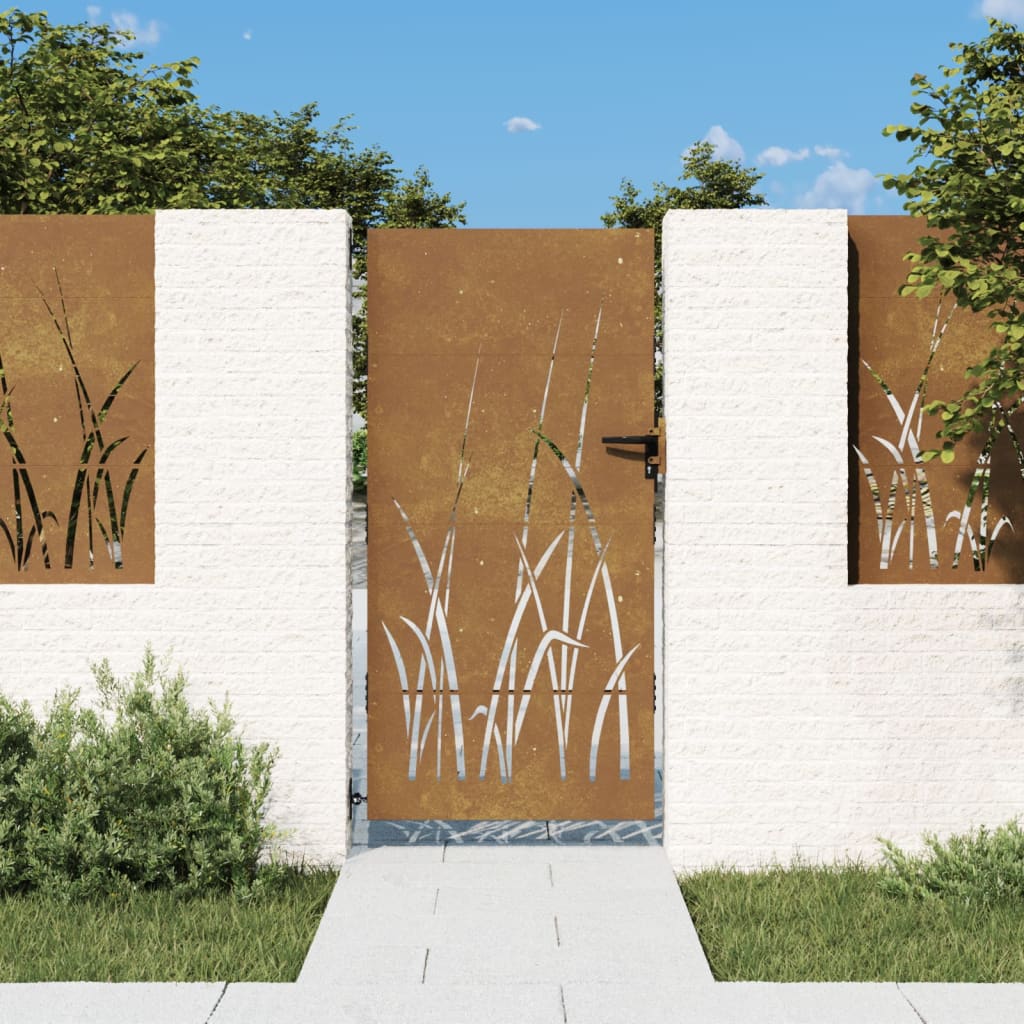 vidaXL Poartă pentru grădină, 85x200 cm, oțel corten, model iarbă