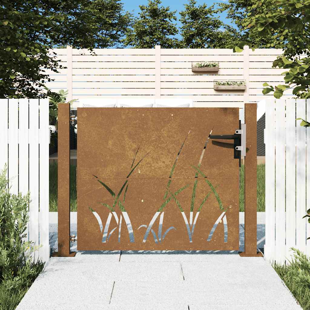 vidaXL Gartentor 105x80 cm Cortenstahl Gras-Design