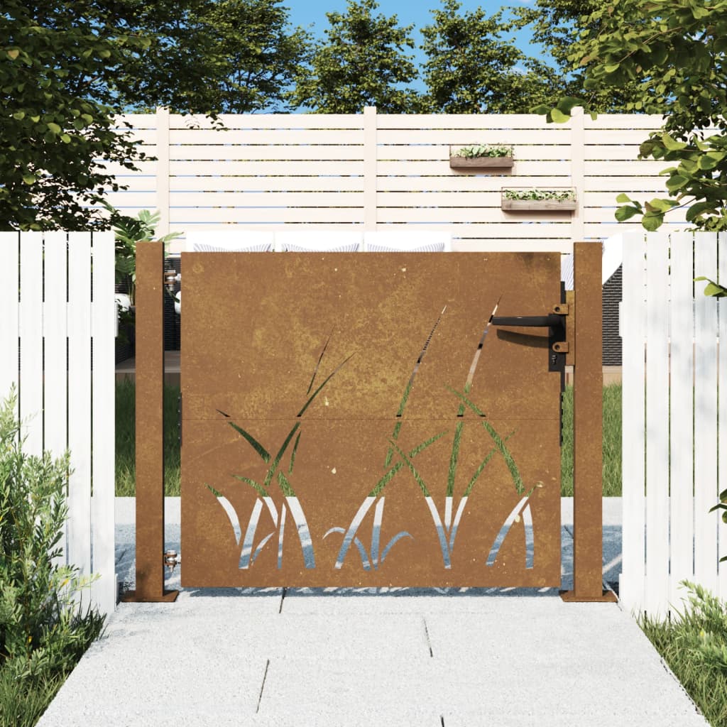 vidaXL Poartă pentru grădină, 105x105 cm, oțel corten, model iarbă