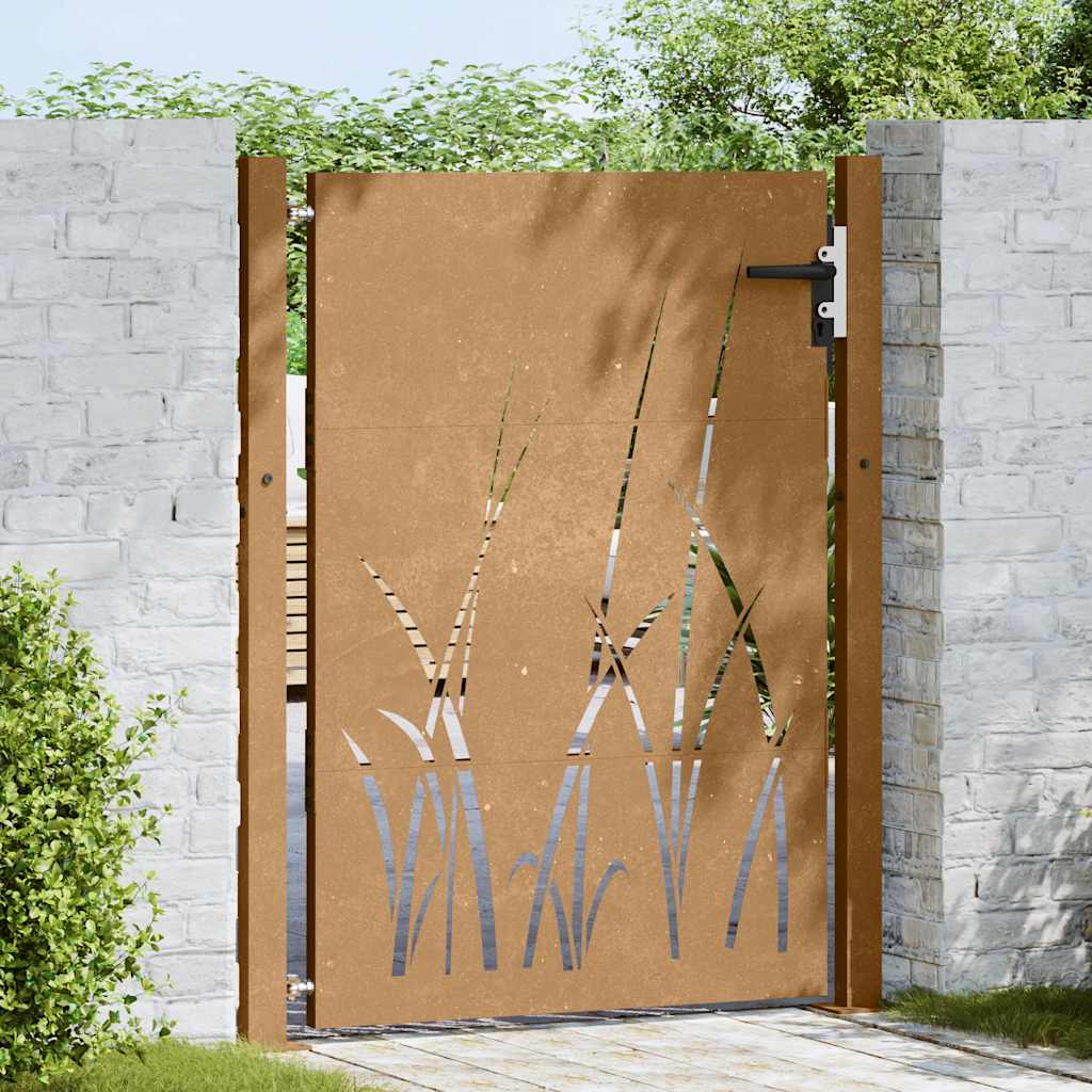 Thumbnail - vidaXL Gartentor 105x130 cm Cortenstahl Gras-Design