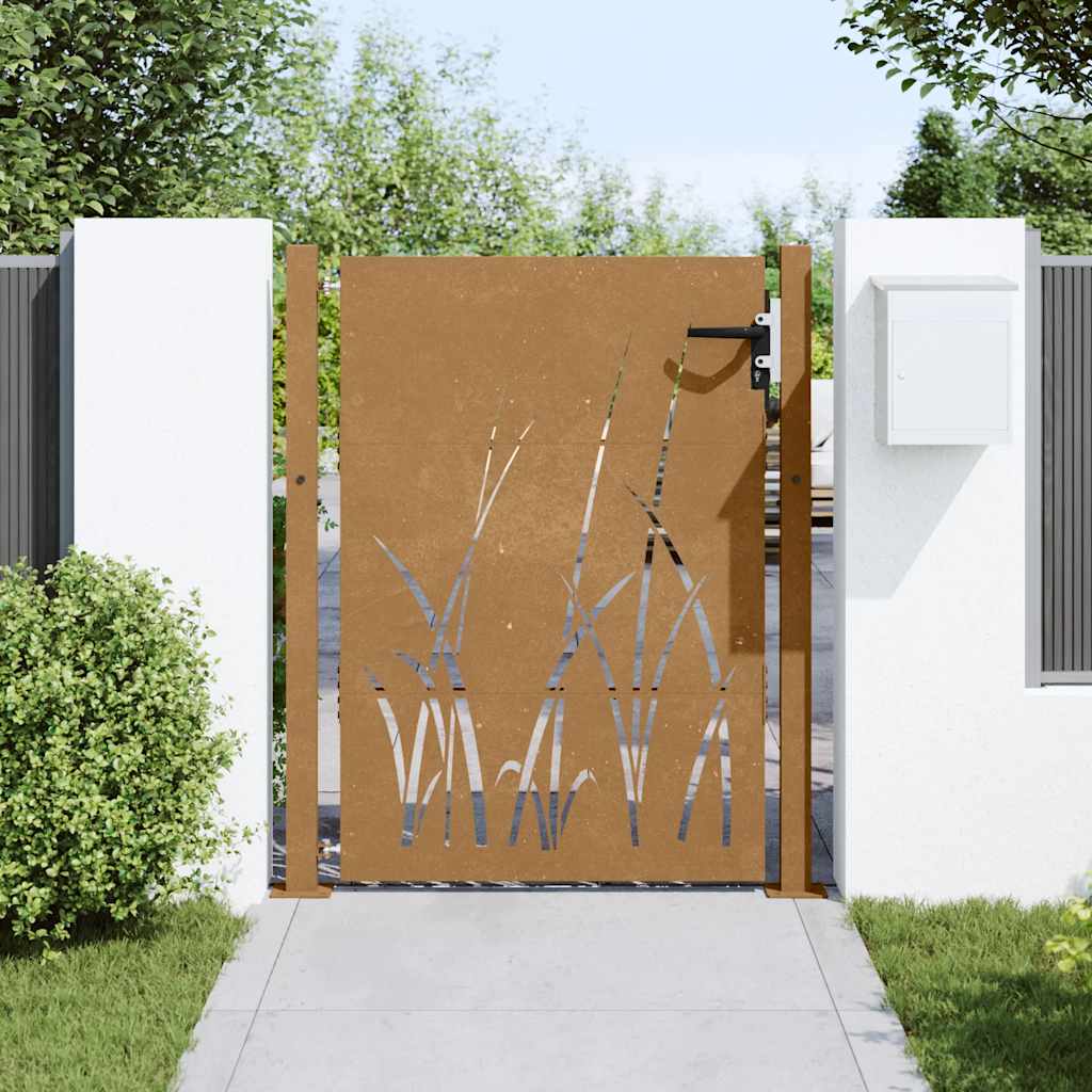 Thumbnail - vidaXL Gartentor 105x130 cm Cortenstahl Gras-Design