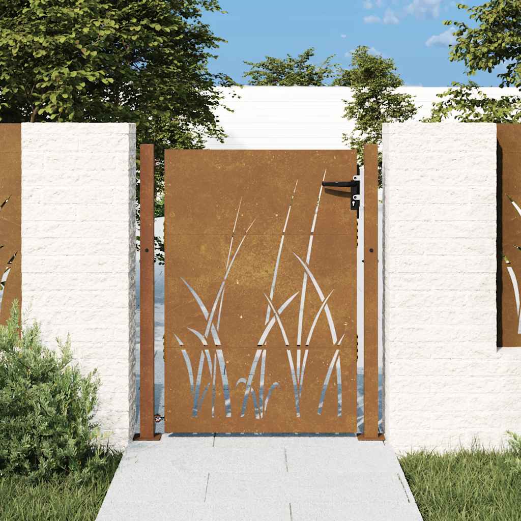 vidaXL Poartă de grădină 105x130 cm, oțel corten, design cu iarbă