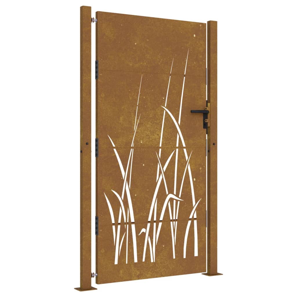 vidaXL Vrtna vrata 105x205 cm Corten jeklo dizajn trave