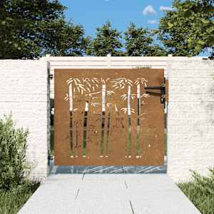Zahradní branka 85 x 75 cm corten ocel bambusový design