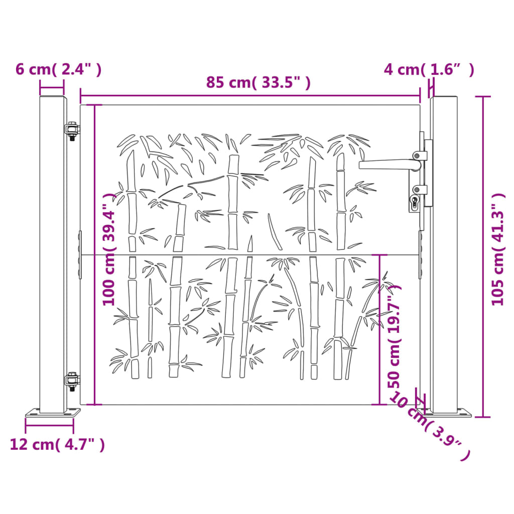 bambuszmintás corten acél kerti kapu 105 x 105 cm