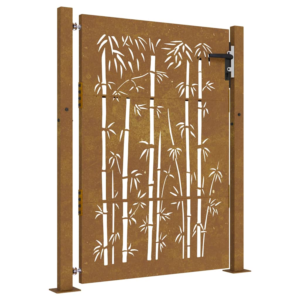 vidaXL Zahradní branka 105 x 130 cm cortenová ocel Bambus